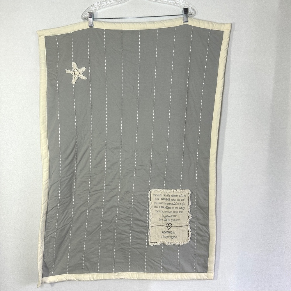 Demdaco Baby Blanket Twinkle Twinkle Little Star Gray Cream Fleece 40"x29"